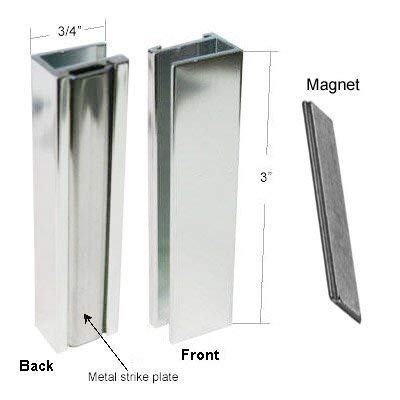 Bright Chrome Shower Door U-Channel with Metal Strike and Magnet - Set