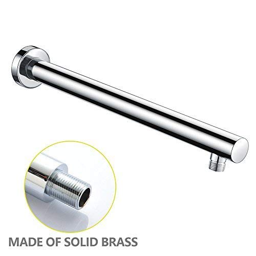 Shower Extension Arm, Universal Showering Components Silver Straight Wall-Mounted 16-inch Shower Head Extension with Attached Flange for Your Fixed Shower Head, Chrome Finish