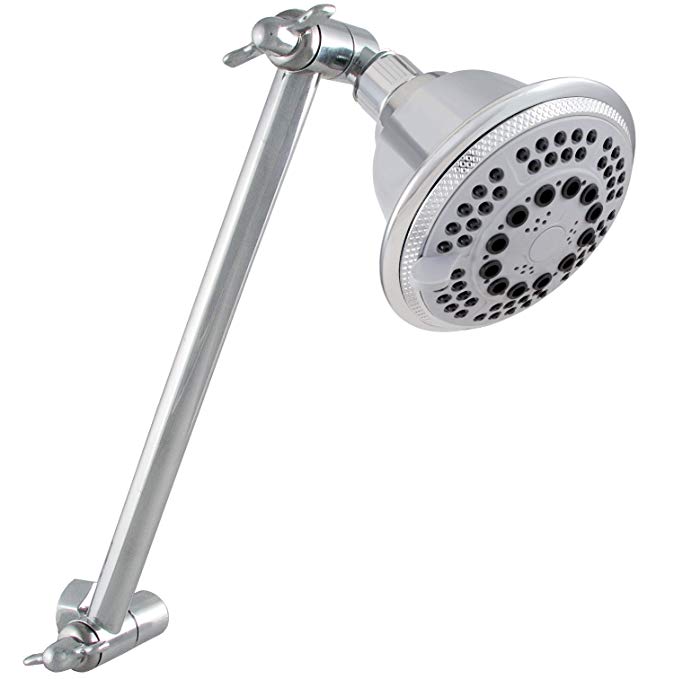 5 Function Shower Head with 9'' Adjustable Shower Arm Chrome Finish