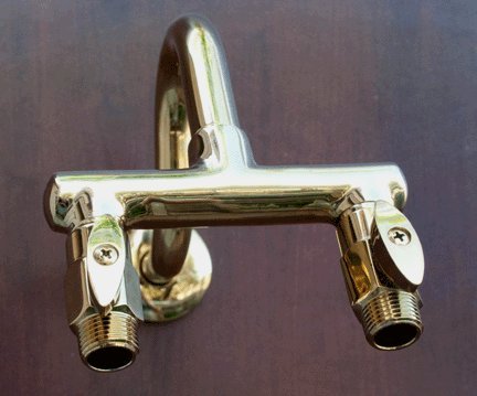 Shower Head Double Outlet Gold Manifold w/Shut Off Valves and Shower Arm