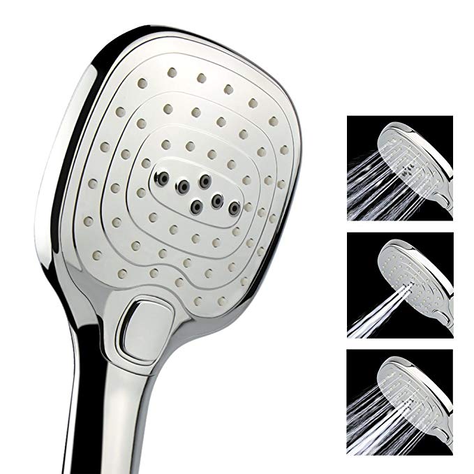 Sanitary Handheld Shower Head 3 Function with Massage, Spa Experience, Full-Chrome Finsh Hand Showerhead with Convenient Push Button, High Pressure, Easy Installation