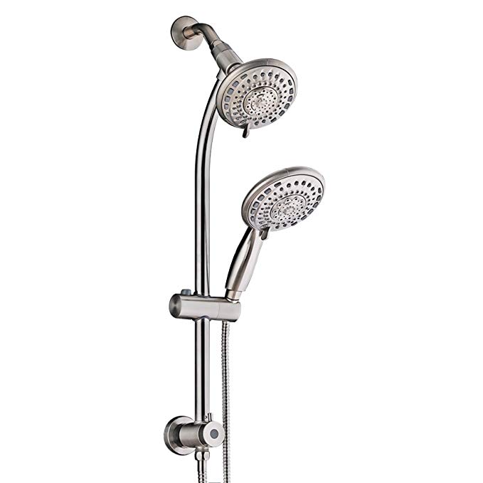 Double Rain Hotel Spa Dual Shower Head Combo Brush Nickel